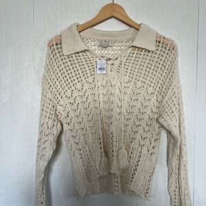 American Eagle Cream Knitted Crochet Women's Sweater